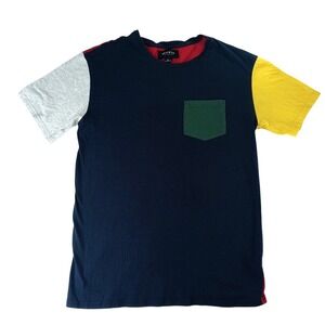 PAC‎ SUN Los Angeles Color Block T Shirt Navy Red Grey Yellow Pocket Size M